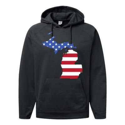 Patriotic State Of Michigan Usa Flag Performance Fleece Hoodie