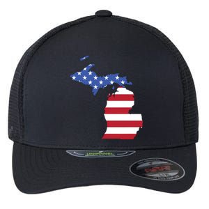 Patriotic State Of Michigan Usa Flag Flexfit Unipanel Trucker Cap