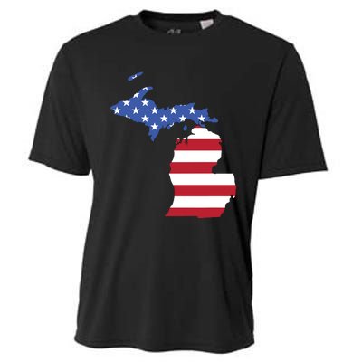 Patriotic State Of Michigan Usa Flag Cooling Performance Crew T-Shirt