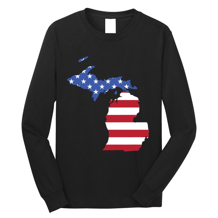 Patriotic State Of Michigan Usa Flag Long Sleeve Shirt