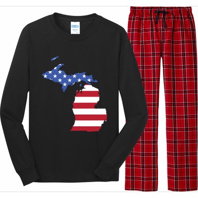 Patriotic State Of Michigan Usa Flag Long Sleeve Pajama Set