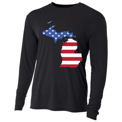 Patriotic State Of Michigan Usa Flag Cooling Performance Long Sleeve Crew