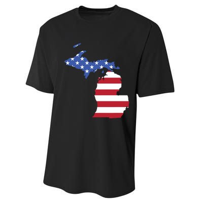 Patriotic State Of Michigan Usa Flag Performance Sprint T-Shirt