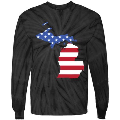 Patriotic State Of Michigan Usa Flag Tie-Dye Long Sleeve Shirt