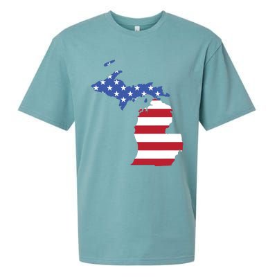 Patriotic State Of Michigan Usa Flag Sueded Cloud Jersey T-Shirt