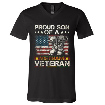 Proud Son Of Vietnam Veteran Us Flag V-Neck T-Shirt