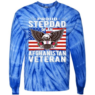 Proud Stepdad Of Afghanistan Veteran Patriotic Military Dad Cute Gift Tie-Dye Long Sleeve Shirt