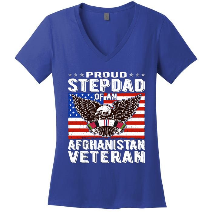 Proud Stepdad Of Afghanistan Veteran Patriotic Military Dad Cute Gift Women's V-Neck T-Shirt