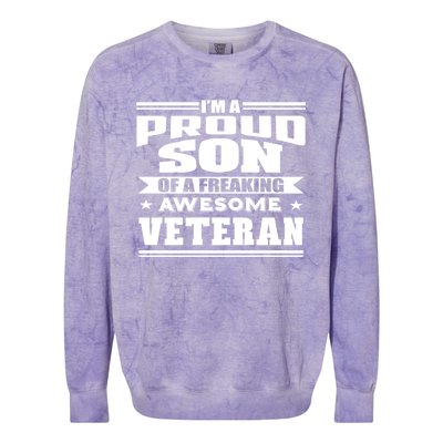 Proud Son Of A Freaking Awesome Veteran Funny Gift Colorblast Crewneck Sweatshirt