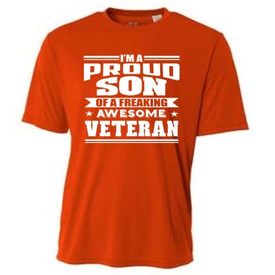 Proud Son Of A Freaking Awesome Veteran Funny Gift Cooling Performance Crew T-Shirt