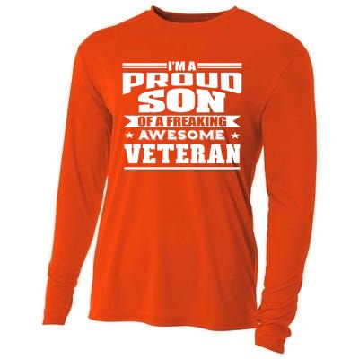 Proud Son Of A Freaking Awesome Veteran Funny Gift Cooling Performance Long Sleeve Crew