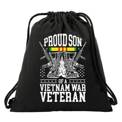 Proud Son Of A Vietnam War Veteran Soldier Father Mother Gift Drawstring Bag