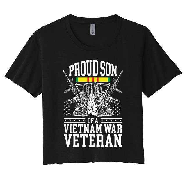 Proud Son Of A Vietnam War Veteran Soldier Father Mother Gift Crop Top