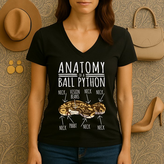 Python Snake Owner Anatomy Of A Ball Python Women's V-Neck T-Shirt