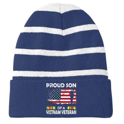 Proud Son Of A Vietnam Veteran Shirt | Vietnam War Vet Striped Beanie with Solid Band