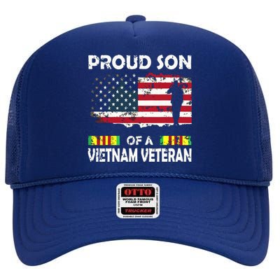 Proud Son Of A Vietnam Veteran Shirt | Vietnam War Vet High Crown Mesh Back Trucker Hat