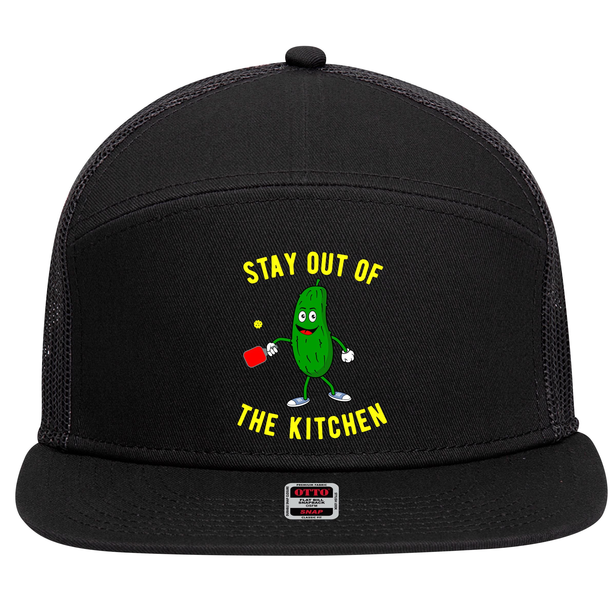 Pickleball Stay Out Of The Kitchen Funny 7 Panel Mesh Trucker Snapback Hat