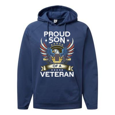 Proud Son Of A Veteran Usa Flag Proud American Veteran Son Meaningful Gift Performance Fleece Hoodie