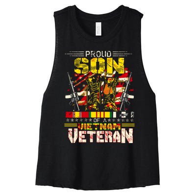 Proud Son Of A Vietnam Veteran, Vietnam War Vet Women's Racerback Cropped Tank