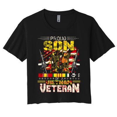 Proud Son Of A Vietnam Veteran, Vietnam War Vet Women's Crop Top Tee