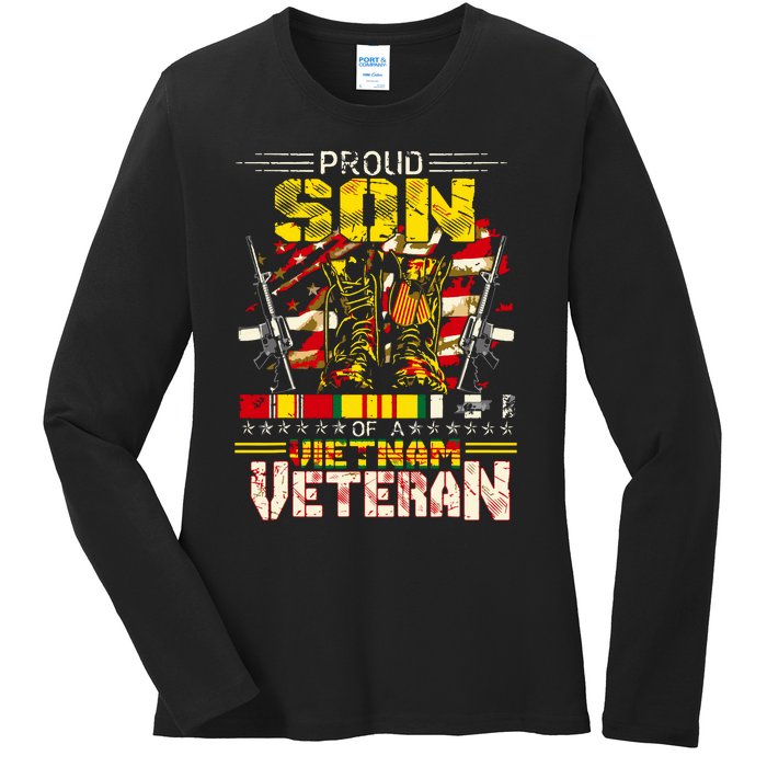 Proud Son Of A Vietnam Veteran, Vietnam War Vet Ladies Long Sleeve Shirt