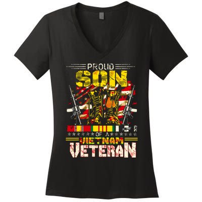 Proud Son Of A Vietnam Veteran, Vietnam War Vet Women's V-Neck T-Shirt