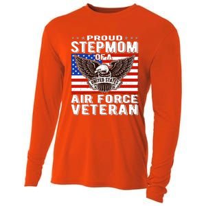 Proud Stepmom Of Us Air Force Veteran Patriotic Military Mom Gift Cooling Performance Long Sleeve Crew