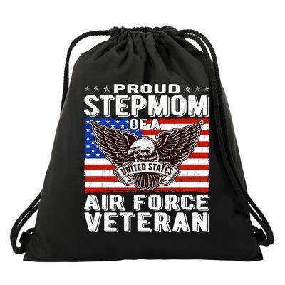 Proud Stepmom Of Us Air Force Veteran Patriotic Military Mom Gift Drawstring Bag