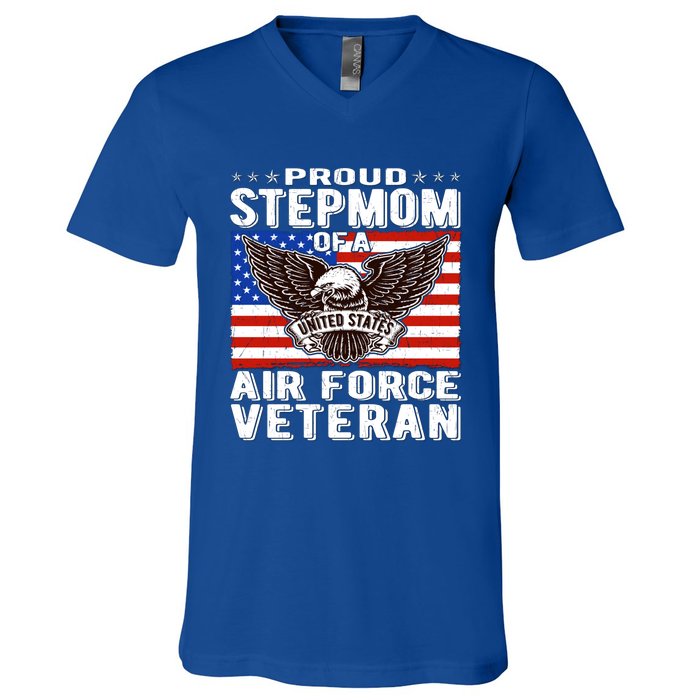 Proud Stepmom Of Us Air Force Veteran Patriotic Military Mom Gift V-Neck T-Shirt