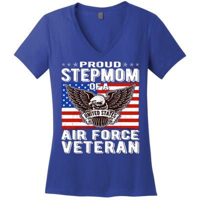 Proud Stepmom Of Us Air Force Veteran Patriotic Military Mom Gift Women's V-Neck T-Shirt