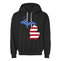 Patriotic State Of Michigan Usa Flag Garment-Dyed Fleece Hoodie