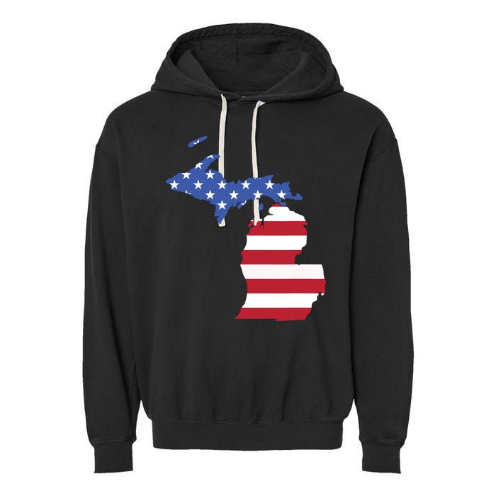 Patriotic State Of Michigan Usa Flag Garment-Dyed Fleece Hoodie