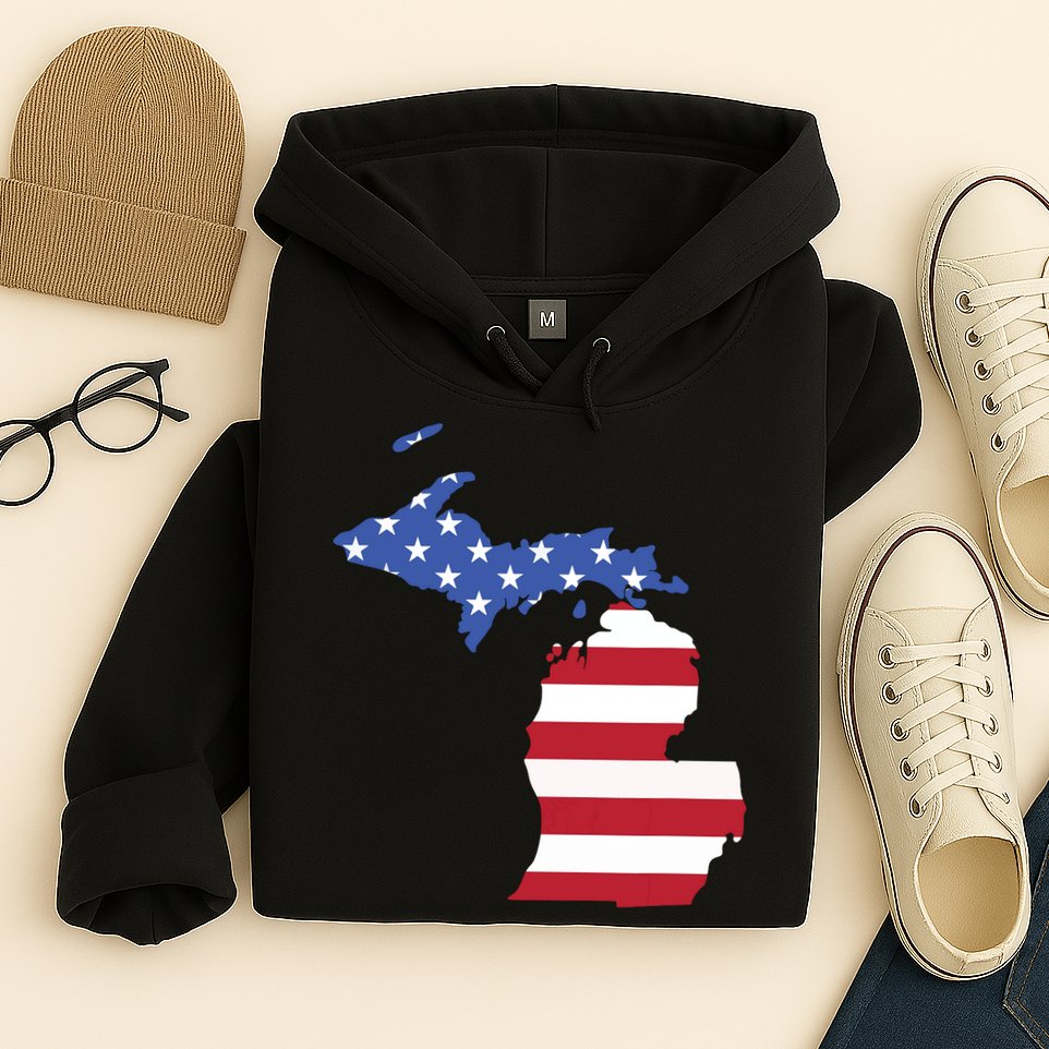 Patriotic State Of Michigan Usa Flag Hoodie
