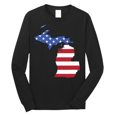 Patriotic State Of Michigan Usa Flag Long Sleeve Shirt