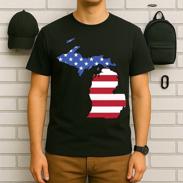Patriotic State Of Michigan Usa Flag T-Shirt
