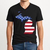 Patriotic State Of Michigan Usa Flag V-Neck T-Shirt