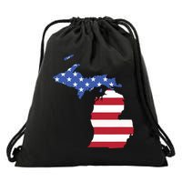 Patriotic State Of Michigan Usa Flag Drawstring Bag