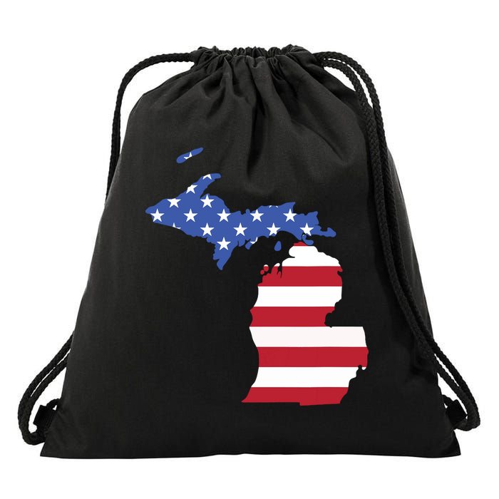 Patriotic State Of Michigan Usa Flag Drawstring Bag