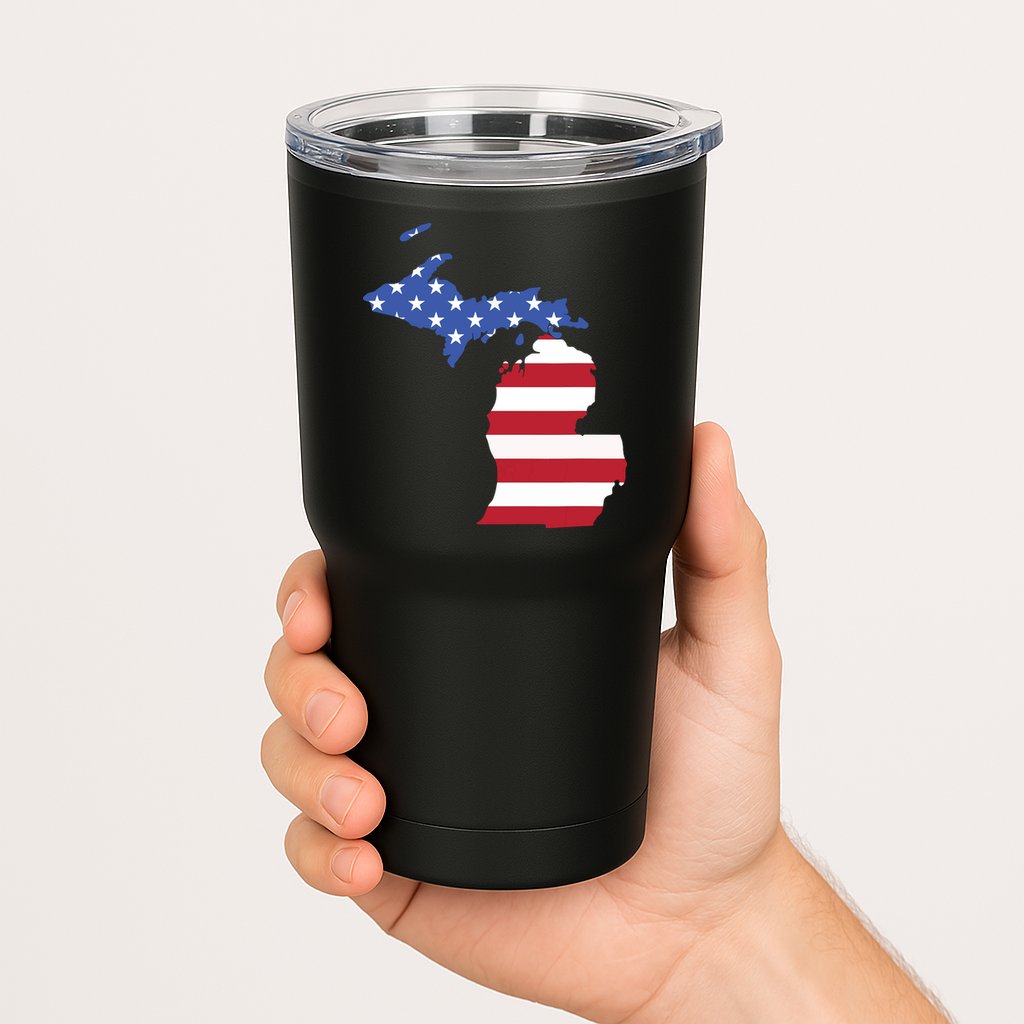 Patriotic State Of Michigan Usa Flag Tumbler