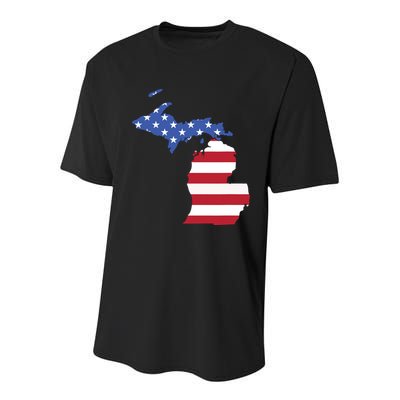 Patriotic State Of Michigan Usa Flag Youth Performance Sprint T-Shirt