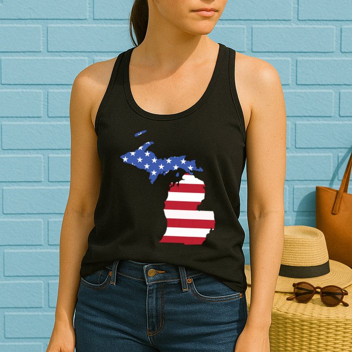 Patriotic State Of Michigan Usa Flag Womens Tank Top