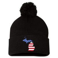Patriotic State Of Michigan Usa Flag Pom Pom 12in Knit Beanie