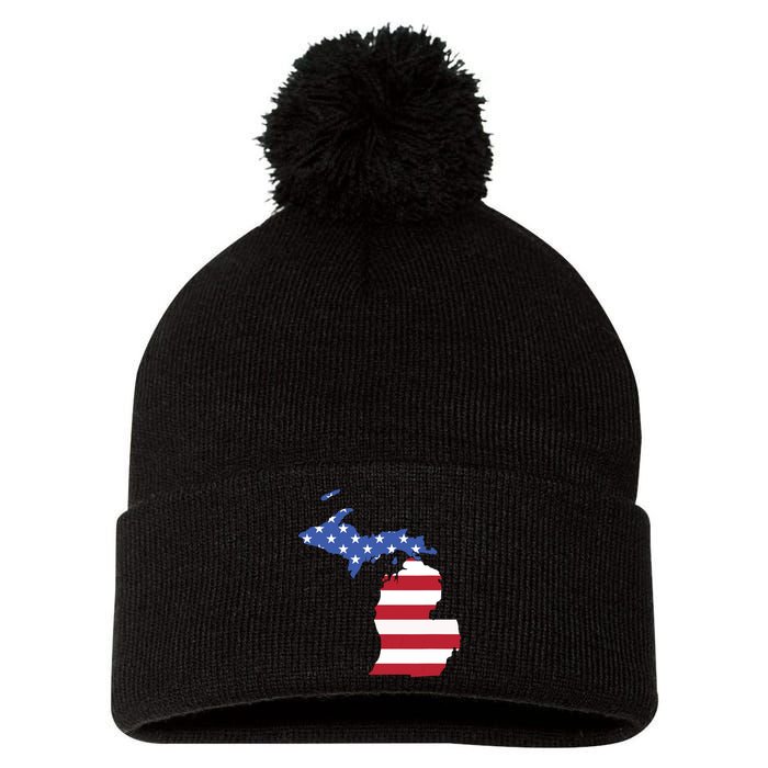 Patriotic State Of Michigan Usa Flag Pom Pom 12in Knit Beanie