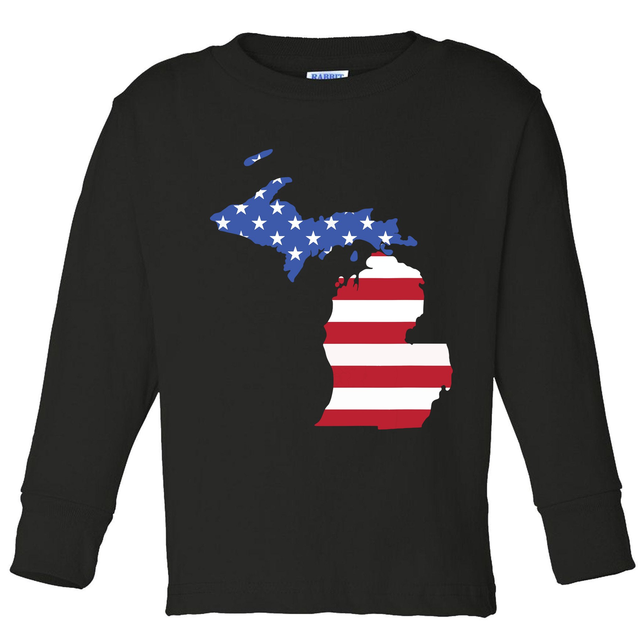 Patriotic State Of Michigan Usa Flag Toddler Long Sleeve Shirt