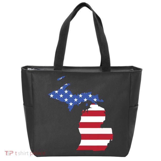 Patriotic State Of Michigan Usa Flag Zip Tote Bag