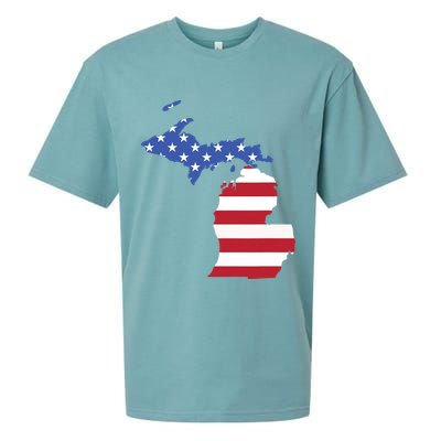 Patriotic State Of Michigan Usa Flag Sueded Cloud Jersey T-Shirt