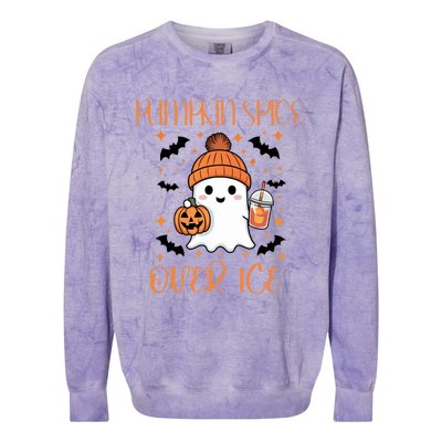 Pumpkin Spice Over Ice Cute Ghost Iced Coffee Vibes Gift Colorblast Crewneck Sweatshirt