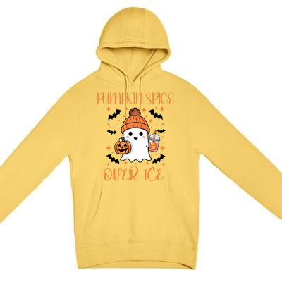 Pumpkin Spice Over Ice Cute Ghost Iced Coffee Vibes Gift Premium Pullover Hoodie