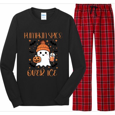 Pumpkin Spice Over Ice Cute Ghost Iced Coffee Vibes Gift Long Sleeve Pajama Set