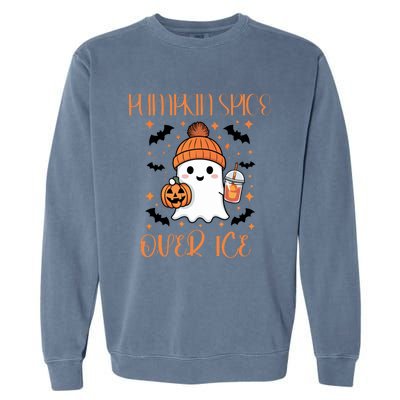 Pumpkin Spice Over Ice Cute Ghost Iced Coffee Vibes Gift Garment-Dyed Sweatshirt